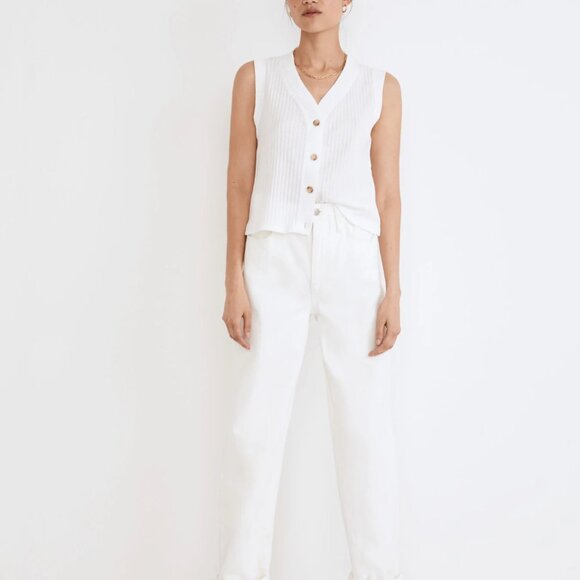Madewell White Ribbed Knit Button-Up Vest (Size S) - Picture 6 of 6